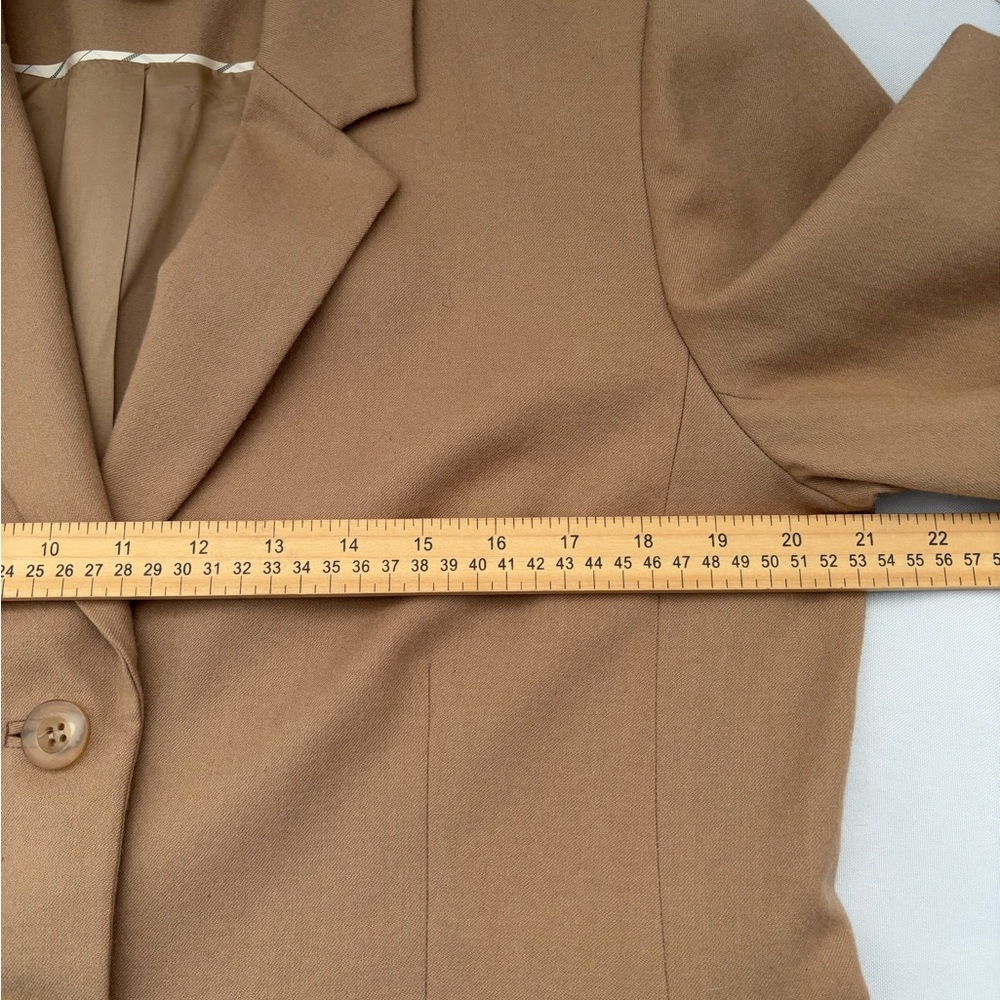 NWOT WOOL THREE BUTTON CAMEL LONG SLEEVE APPLESEEDS LINED BLAZER SZ 14 - Picture 9 of 13
